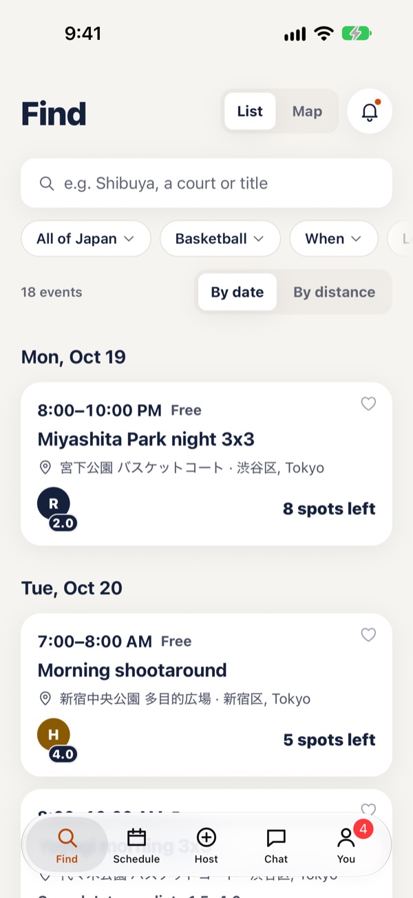 Find: events by day